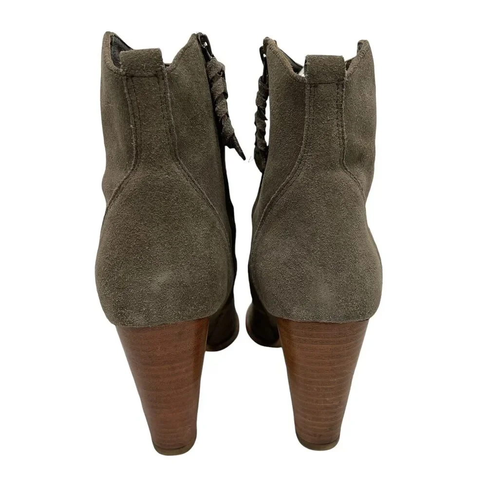 Joie Dalton Suede Leather Side Zip Block High Heel Boot Tan Booties Size 11 US